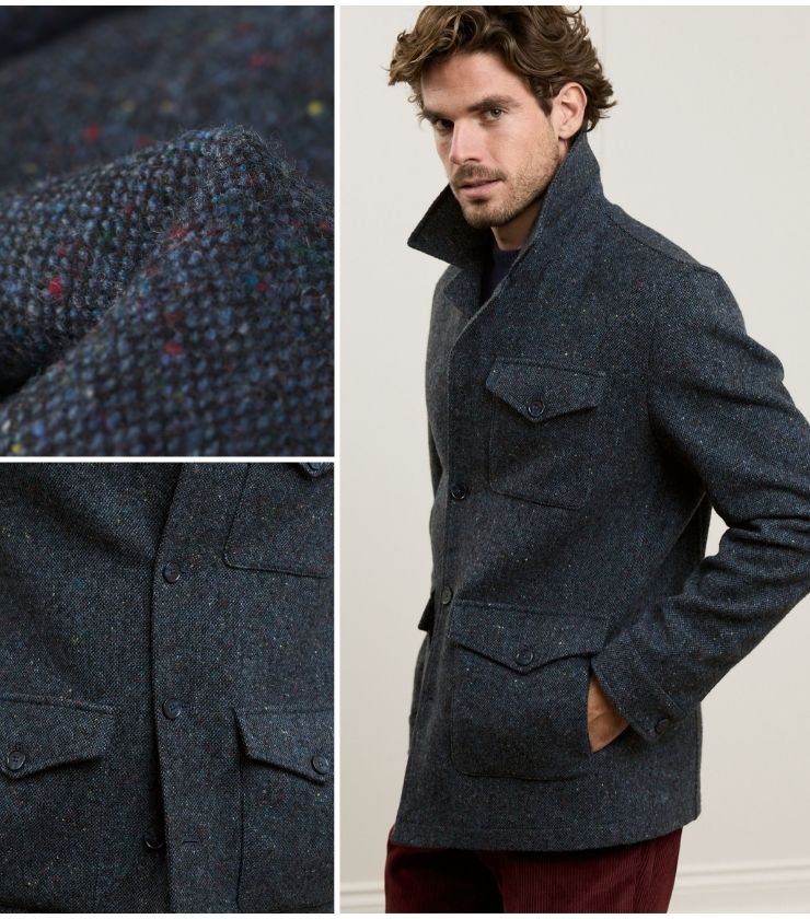 Kinsale Donegal Tweed Shirt Jacket in Blue